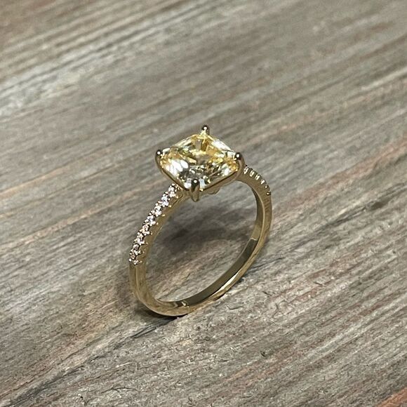18k Gold Studded Band w Pale Yellow CZ Stone Ring - Picture 4 of 14